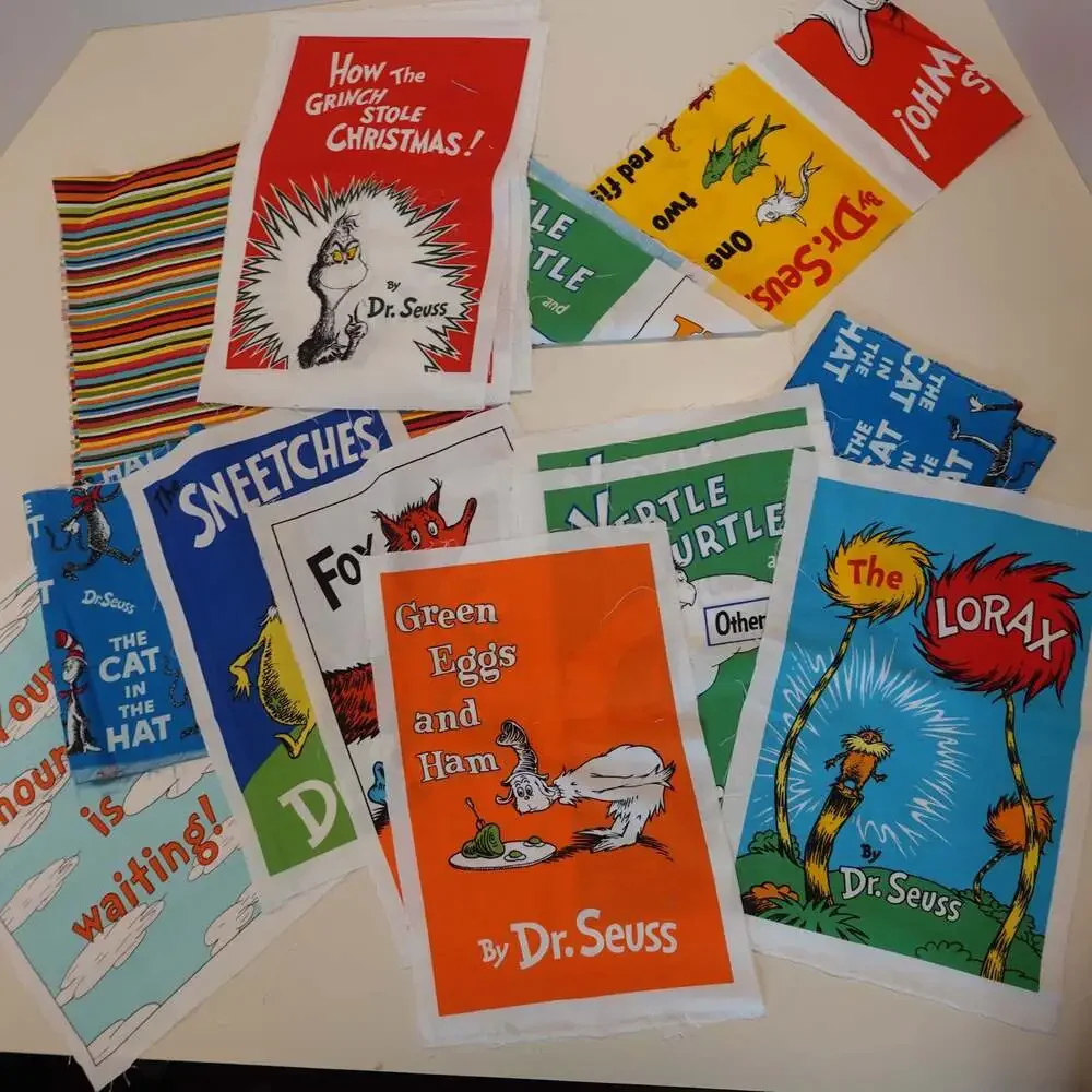 DR. Seuss “Celebrate Seuss” Book Titles  + other Seussy Cotton Fabric Panels